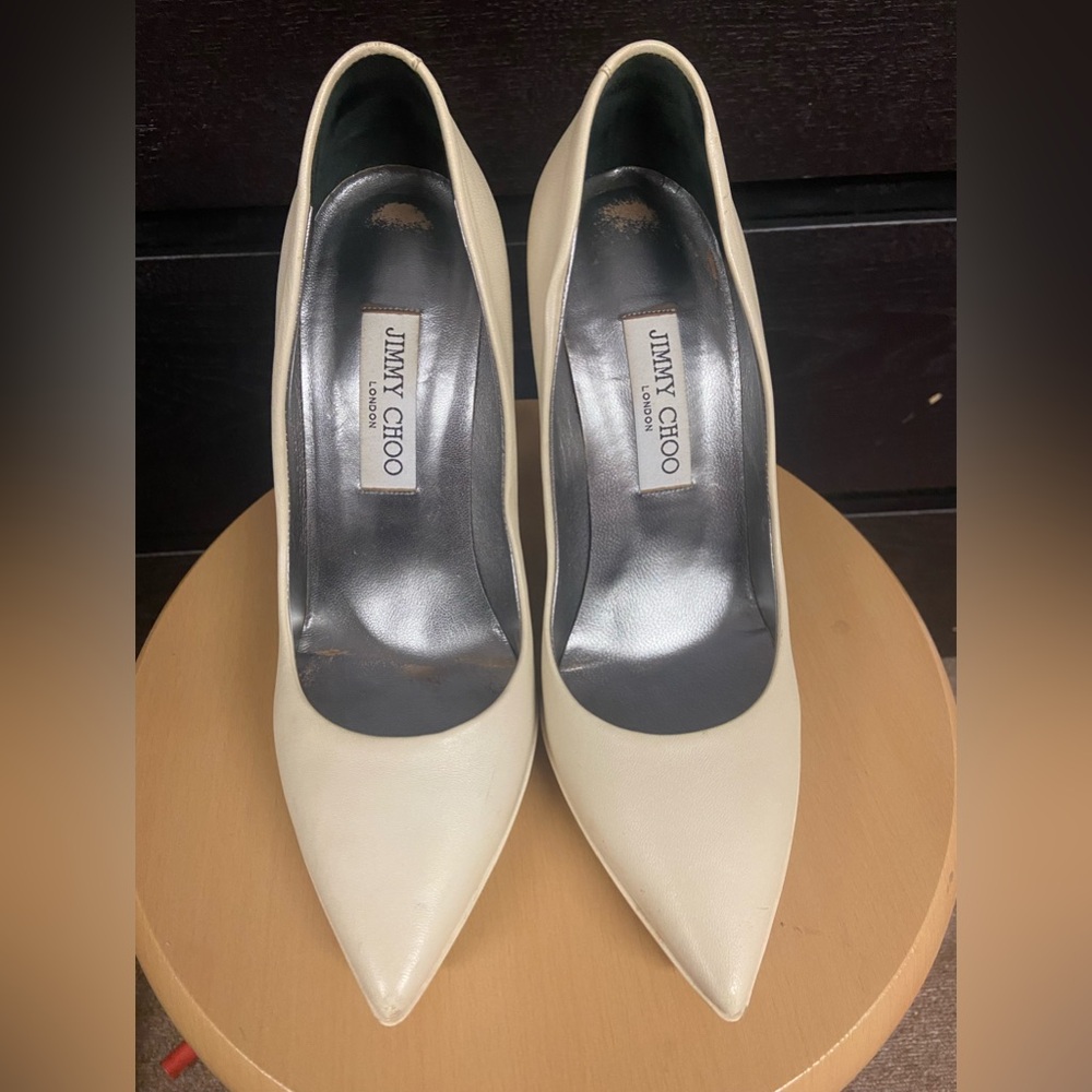 Jimmy Choo Womens Leather Pointed Toe High Heels Pumps Off White Size 38